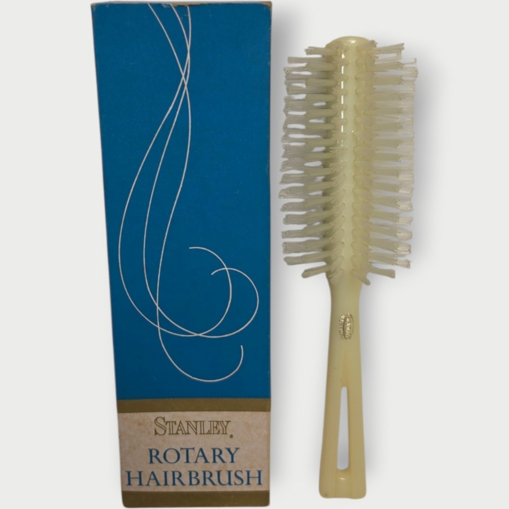 NEW Vintage STANLEY ROTARY Hairbrush Half Round Crescent BONE COLOR Nylon NOS